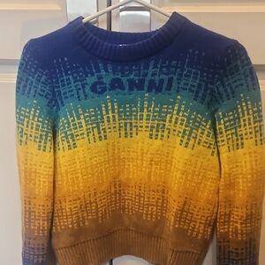 Ganni Blue, Green, and Yellow Gradient Sweater